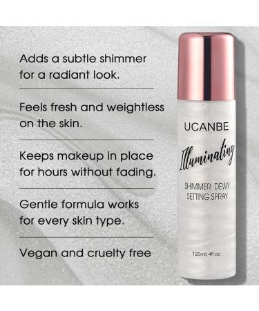 UCANBE Shimmer Dewy Setting Spray Glowing + Makeup Setting Spray 2 in 1 Lightweight Formula for a Radiant Glow Long-Lasting Face Mist for Face Body 4 Fl Oz #Silver - Buy Online on GoSupps.com