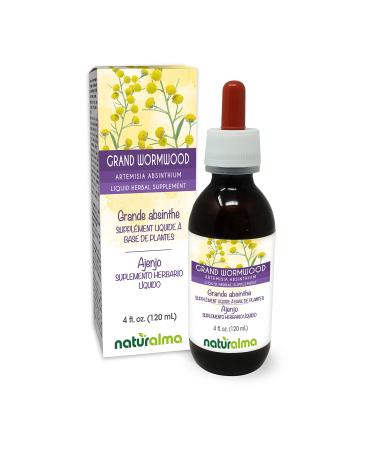 Naturalma Grand Wormwood or Absinthe (Artemisia Absinthium) herb with Flowers Alcohol-Free Tincture - 4 fl oz Liquid Extract in Drops - Herbal Supplement - Vegan Alcohol-free 4 Fl Oz (Pack of 1)