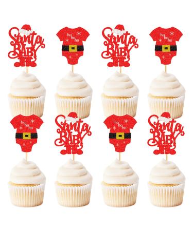 Keaziu 24 Pack Santa Baby Christmas Cupcake Toppers Picks Red Christmas cloth HoHoHo Celebrate Christmas Cupcake for Christmas Theme Birthday Party Cake Decorations Supplies Santa cloth