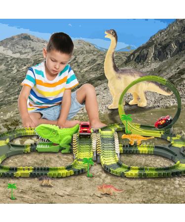 Dinosaur Race Car Tracks Set - 288 Pcs | Flexible Train Tracks for A Dino World Road | 2 Electric Race Cars | Best Gift for Toddlers Boys and Girls - Buy Online on GoSupps.com