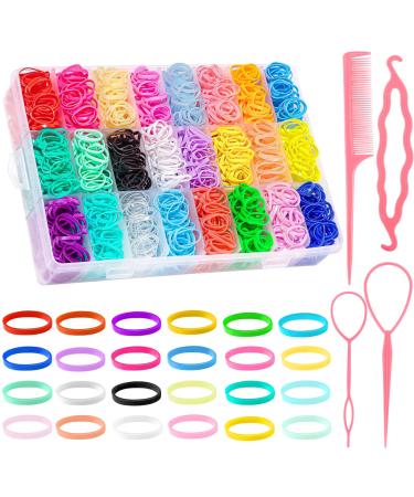 2000 Pcs Baby Hair Ties for Hair with 4 Hair Loop Styling Tools  Mini Elastic Hair Ties Colorful Small Rubber Bands with Organizer Box Baby Hair Ties Hair Accessories for Girls  24 Colors Multicolor