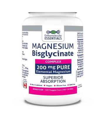 Orthomolecular Essentials - Magnesium Bisglycinate Complex 200mg 130 Veggie Caps - Elemental Magnesium for Sleep and Anxiety - Bone Health and Muscle Cramp Relief - Calm Magnesium Complex Supplement 130 count (Pack of 1)