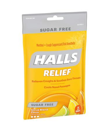 HALLS Relief Sugar Free Citrus Blend Cough Drops - 25 Count Bag - Buy Online on GoSupps.com