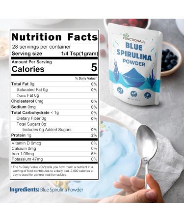 Biofunctionals Blue Spirulina Powder 1 oz Espirulina Natural Blue Food Coloring Phycocyanin Extract Vegan Superfood Perfect for Smoothie Baking Energy Bar - Buy Online on GoSupps.com