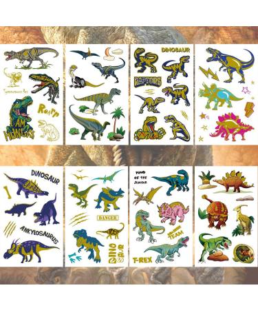 Ooopsiun Glitter Dinosaur Temporary Tattoos for Kids - 70 Gold Styles | Dinosaur Birthday Party Decorations & Favors - Buy Online on GoSupps.com