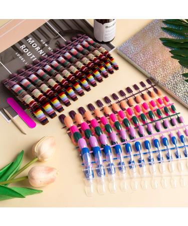 EBANKU 960 Colorful Short False Nails Full Cover Coffin Press on Nails Set with Nail File and Stick - Natural Fake Nails for Women Girls - Buy Online on GoSupps.com