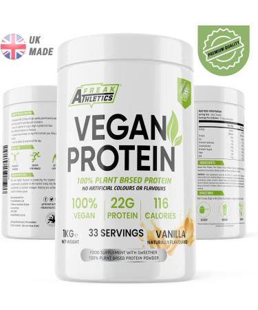 Plant Based Vegan Protein Powder 1kg - Soy Free, Vanilla Flavored - 1kg (Pack of 1) - Buy Online on GoSupps.com