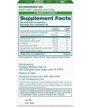 Himalaya Hello Alert Mind - Energy Focus & Attention Supplement with Ashwagandha Bacopa L-Theanine Vitamin B6 & B12 | Vegan & Gluten Free - 60 Capsules - Buy Online on GoSupps.com