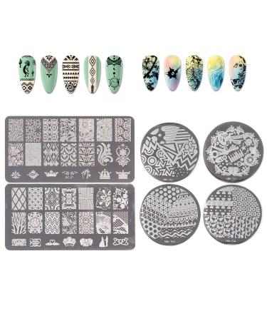 Niceneeded Nail Art Stamping Plates Image template contained 6 pieces nail plates nail Stamp templates with Lace Wedding Geometric Crown Patterns Image Plates for DIY Nail Design