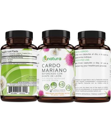 Cardo Mariano reforzado con diente Leon (Milk Thistle Reinforced w/Dandelion) 90 Vegetable Capsule 1500 mg per Serving, Root Liver Health Support, Antioxidant Support,100% Natural, Made by BexpertsUSA - Buy Online on GoSupps.com