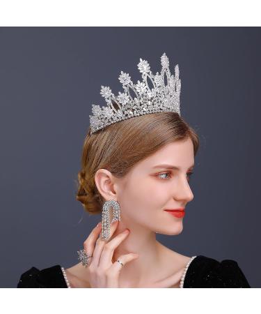 Aoligrace Luxury Tall Cubic Zirconia Tiara for Women - CZ Pageant Birthday Headpiece | Bridal Hair Accessory - Silver - Buy Online on GoSupps.com