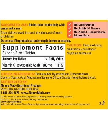 Nature Made Vitamin C 1000 mg â€“ Immune Support, 100 Tablets - Buy Online on GoSupps.com