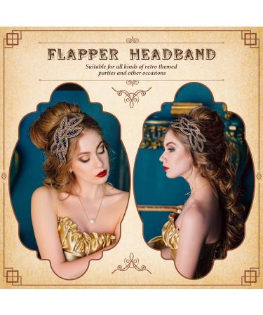 Noverlife 1920s Flapper Headbands 3PCS Set for Women - Rhinestone Beaded Vintage Hair Accessories (Navy Blue/White/Black/Gold) - Buy Online on GoSupps.com
