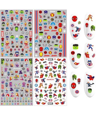 Cute Cartoon Nail Art Stickers - 4 Sheets Kawaii Designer Decals for Kids, Teens & Boys | DIY Manicure Decoration Supplies - Buy Online on GoSupps.com