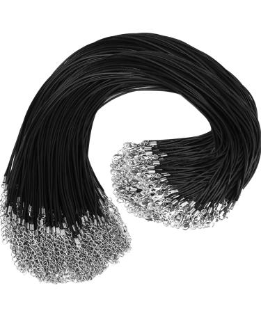 100Pcs Leather Necklace Cord with Clasps, Rope Necklace String, Black Necklace Cords for Pendants, 18"Premium Bulk Necklace Chains for Jewelry Making Supplies, 1.5mm Waxed Necklace Bracelet Cord DHOOZ 18 inches Black