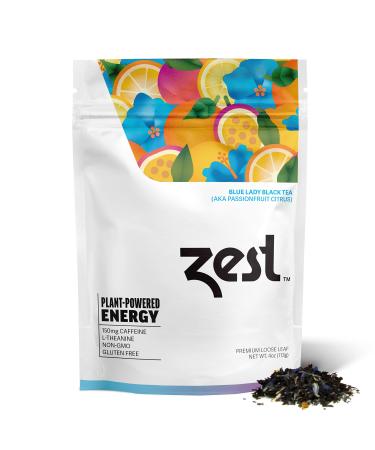 Zest 150mg High Caffeine Energy Loose Leaf Blend - Blue Lady Black Tea - 4 Oz - Hot or Iced - All Natural Strong Flavored Healthy Coffee Alternative Highly Caffeinated Substitute - Perfect for Keto Blue Lady Black Tea 4 Ounce (Pack of 1)