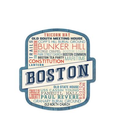 Die Cut Sticker Boston, Massachusetts, Rustic Typography, Contour Vinyl Sticker 1 to 3 inches (Waterproof Decal for Cars, Water Bottles, Laptops, Coolers), Small Small Sticker