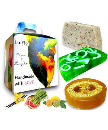 Lu.Flo Lu.Flo Gift Set Handmade Soap 3x100g Various Fragrances Vanilla Citrus Grapefruit & Lemongrass Gentle Body Scrub Original & Useful Women's Gift