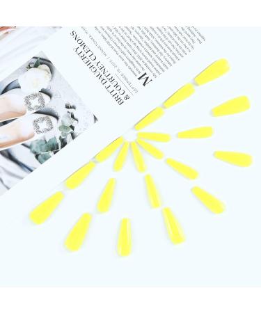 Brishow Coffin False Nails - Long Yellow Stick on Nails for Women and Girls - Buy Online on GoSupps.com
