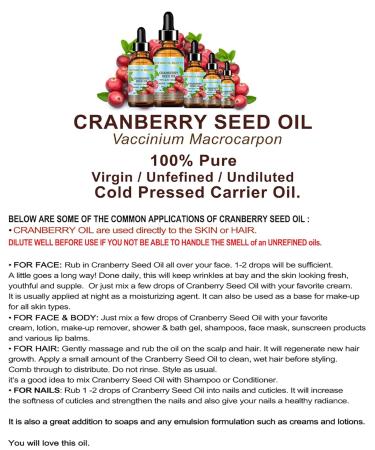 Cranberry Seed Oil 100% Pure Natural Unrefined Virgin Cold Pressed - 10ml Anti-Aging Face & Hair Oil | Botanical Beauty - Buy Online on GoSupps.com