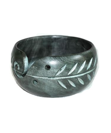 Hind Handicrafts Premium Solid Dark Handmade Crafted Wooden Portable Antique Yarn Storage Bowl - Holder for Knitting Crochet Hook Accessories (6" x 6" x 3", Slate Gray) 6" x 6" x 3" Slate Gray