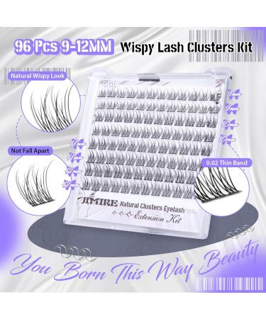 JIMIRE Natural Lash Clusters 3D Wispy Individual Eyelashes Extension Kit | Bond & Seal Glue | DIY 9-12MM CC Curl Fluffy | 96Pcs - Buy Online on GoSupps.com