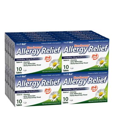 HealthA2Z Allergy Relief | Loratadine 10mg | Antihistamine | Relief from Itchy Throat Sneezing Runny Noses | 24-Hours Allergy Medicine | 10 Tablets (Pack of 24) | 240 Tablets Total | Value Pack