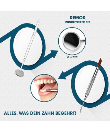REMOS Tooth Discoloration Eraser & Plaque Remover Set - Stainless Steel Dental Mirror for Whiter Teeth - Buy Online on GoSupps.com