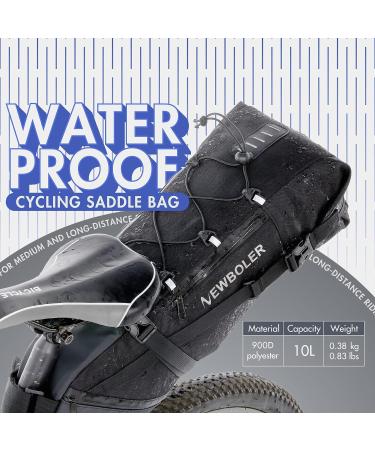 Lixada 10L Large Capacity Waterproof Bike Saddle Bag | Black Polyester | Cycling Tail Storage Pack for Mountain/ Road/ MTB Bicycles - Buy Online on GoSupps.com