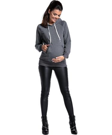 Zeta Ville Women's Maternity Nursing Hooded Sweatshirt Activewear with Zippers - Graphite Melange - Style 324c - Buy Online on GoSupps.com