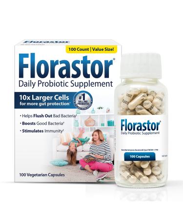 Florastor Daily Probiotic Supplement for Women and Men, Proven to Support Digestive Health, Saccharomyces Boulardii CNCM I-745 (100 Capsules) 100 Count (Pack of 1)