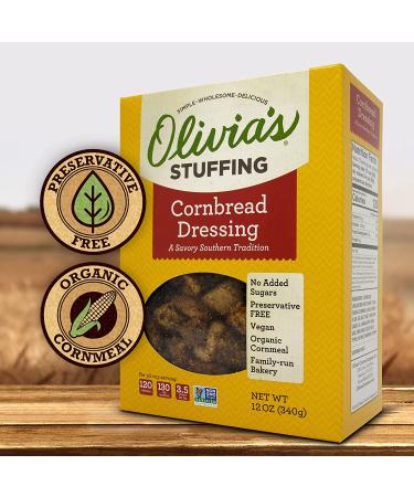 Olivia's Croutons Cornbread Stuffing Mix - Southern Style Organic Cornmeal Dressing - Vegetarian & Preservative-Free - 12oz (Pack of 2) - Buy Online on GoSupps.com