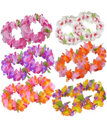 AnapoliZ Hawaiian Headband Flowers | (12 PCS Set) Tropical Head Leis | Luau Floral Headpiece | Flower Headdress Lei  Multi Color | Summer Party Favors