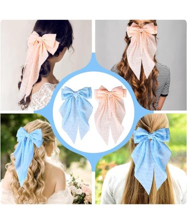 Silky Satin Hair Bows 2 PCS Big Pink/Blue Bow Hair Clips Set Bowknot Metal Spring Clip Oversized Long Tail Hair Ribbons Ponytail Holder French Hair Barrettes Hair Styling Accessories for Women - Buy Online on GoSupps.com