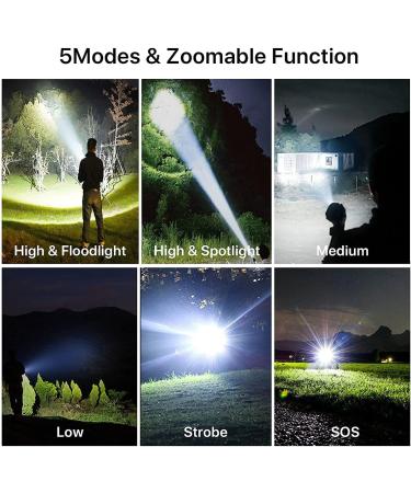 BERCOL Rechargeable LED Flashlight | 100000 Lumens Super Bright | Waterproof and 5 Modes | Ideal for Emergencies and Hiking | Black - Buy Online on GoSupps.com