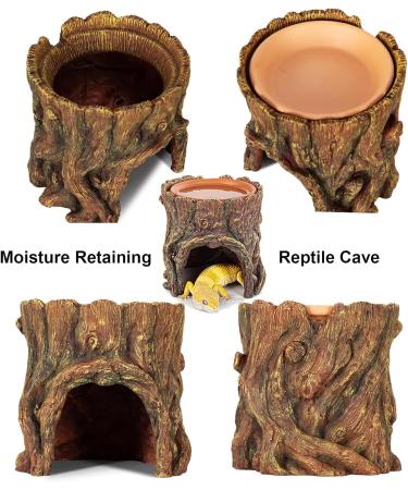 Reptile Hide Cave with Clay Water Bowl and Bearded Dragon Carrier Resin Moisture Keeping Reptile Hideout with Basin Humidifying Help Shedding for Reptile Amphibians Leopard Gecko(Hideout + Carrier) - Buy Online on GoSupps.com