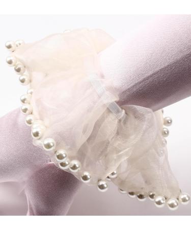 Mytoptrendz Pearl Trim Shimmer Chiffon Organza Scrunchie Ponytail Holdes Elastic Scrunchie Hair Ties Elastic Bobble Dance Bun Decor for Women and Girls (Cream) - Buy Online on GoSupps.com