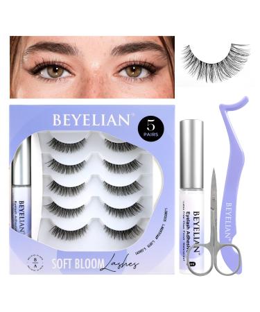 BEYELIAN DIY Lash Extension Kit  Softest and Lightest Band  5 Pairs Cluster Lashes Individual Lashes Volume Natual Look False Eyelashes  DIY Eyelash Extension Kit with Applicator Tool and Glue Adhesive 5 Pairs RD 36