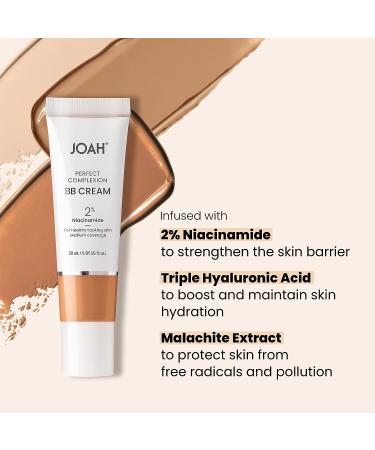 JOAH Beauty Perfect Complexion BB Cream with Hyaluronic Acid and Niacinamide - Medium Buildable Coverage, Lightweight Korean Makeup for Even Skin Tone - Semi Matte Finish, Light with Warm Undertones - Buy Online on GoSupps.com