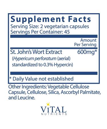 Vital Nutrients St. Johns Wort Extract (0.3 Standardized) - Promotes Well-Being - 90 Vegetarian Capsules - 300mg - Buy Online on GoSupps.com