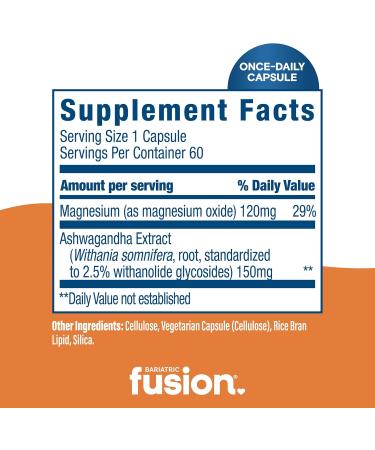 Bariatric Fusion Stress Support* | Vegan Supplement with Magnesium and Ashwagandha | Daily Vitamin for Women and Men | Gluten Dairy and Soy Free | Non-GMO | 60 Capsules - Buy Online on GoSupps.com