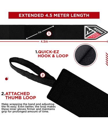 RDX 180 Inch Boxing Hand Wraps Inner Gloves | Mexican Style Under Mitts for Muay Thai MMA Kickboxing | Elasticated Thumb Loop Bandages | Wrist Wrap Protection for Men Women | Black One Size - Buy Online on GoSupps.com