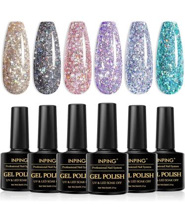 INGPING Glitter Gel Nail Polish Set - 6 Sparkly Colors for Women DIY Nail Art - Dazzling Diamond Varnish - Soak Off UV LED - 8ml - Buy Online on GoSupps.com
