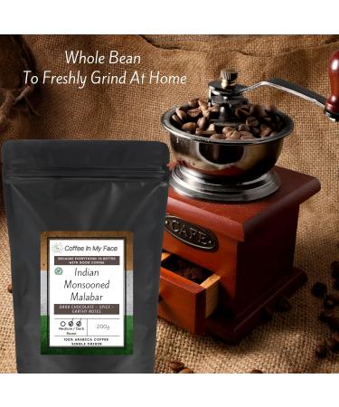 Coffee In My Face - Indian Monsooned Malabar Freshly Roasted Whole Coffee Beans | Medium / Dark Roasted | Single Origin 100% Arabica Coffee Beans (200 grams) Whole Bean - Buy Online on GoSupps.com