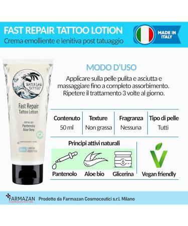 Water Law Tattoo - FAST REPAIR TATTOO LOTION - Panthenol (2%) and Aloe Vera - Tattoo treatment after soothing and moisturizing treatment - 50 ml - MADE IN ITALY - Buy Online on GoSupps.com