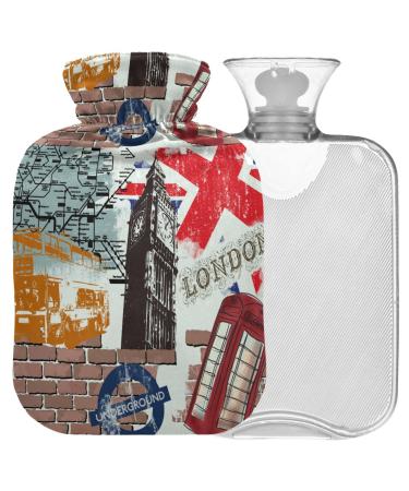 Naanle vintage london big ben heat bottle with reference transparent hot water bottle 2l large hot hot water bottle for bed hand feet heat pain relief heat and cold therapy
