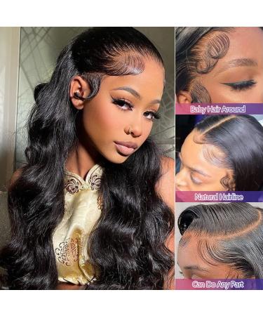 26 Inch Body Wave Human Hair Lace Front Wig 13x4 HD Lace 180% Density Brazilian Virgin Hair Glueless Wig for Black Women - Pre Plucked with Baby Hair, Natural Black - Buy Online on GoSupps.com