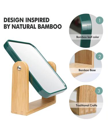 Double Sided 1x/3x Magnification Vanity Makeup Mirror with Bamboo Stand - Portable 360 Rotation Desk Mirror for Makeup - 8 Small Standing Mirror for Desk in Green - Buy Online on GoSupps.com