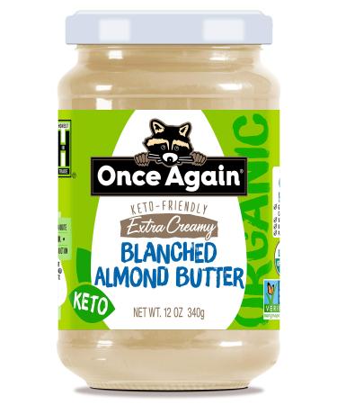 Once Again Organic Creamy Blanched Almond Butter, 12oz - USDA Organic, Gluten Free Certified, Peanut Free, Vegan, Kosher, Paleo - Glass Jar Almond 12 Ounce (Pack of 1)
