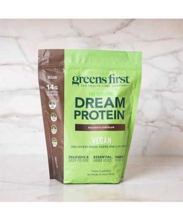 Greens First Dream Protein Plant-Based Vegan Powder - USDA Organic Pumpkin Hemp & Pea Protein - Gluten-Free Non-GMO No Added Sugar (Rich Dutch Chocolate 27.54 oz) - Buy Online on GoSupps.com